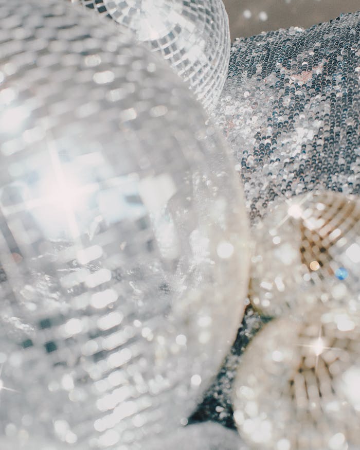 Disco mirror balls in bright light